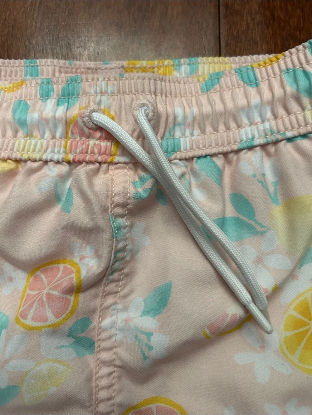 Janie and Jack Pink Citrus Print Swim Trunk Shorts with Drawstring Waist, Size 5